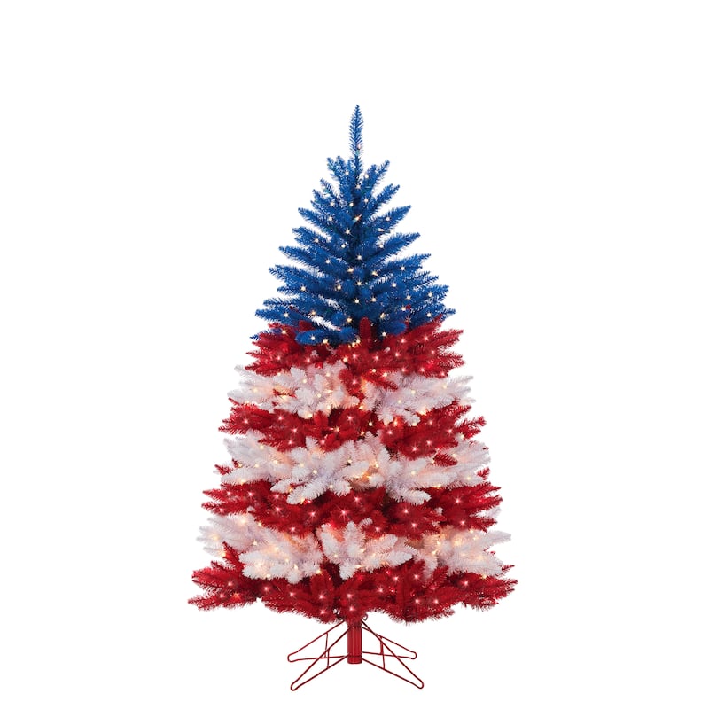 5 Foot Patriotic American Tree in Red and White and Blue - N/A
