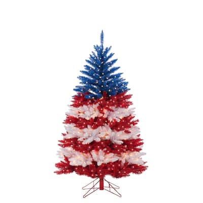 5 Foot Patriotic American Tree in Red and White and Blue - N/A