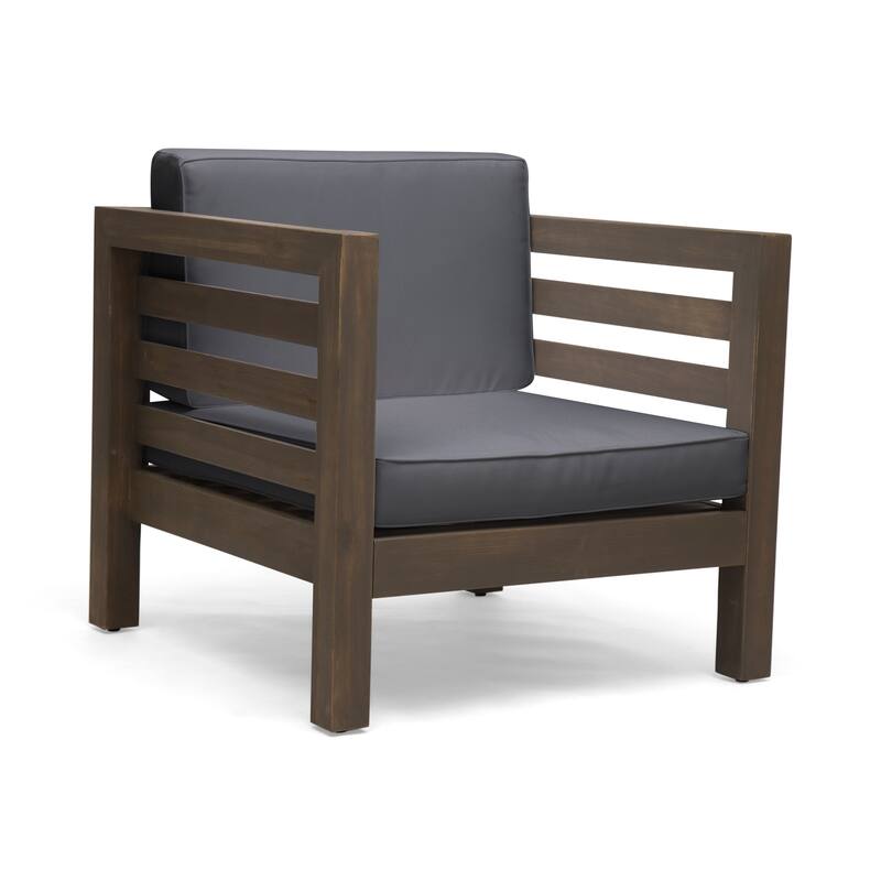 Oana Outdoor Acacia Wood Club Chair with Cushion by Christopher Knight Home