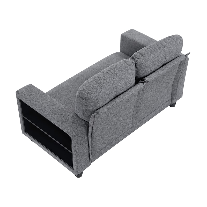 Hazel 56.5" Boucle 2-Seater Loveseat - Pull-out Bed, Shelves, USB Port