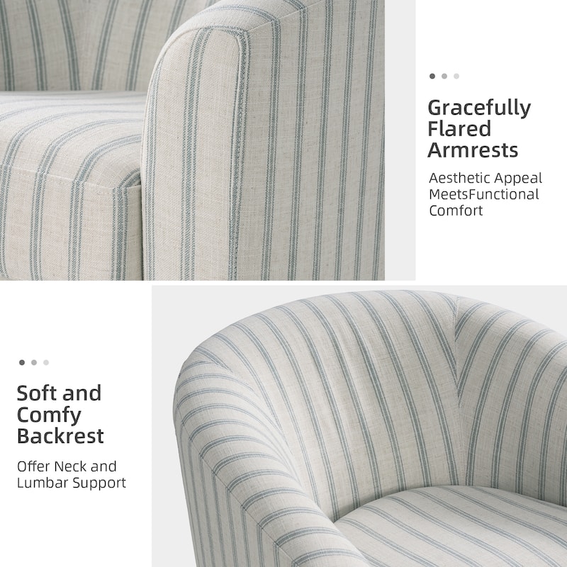 Cuenca Modern Living Room Wooden Upholstered 360° Swivel Barrel Chair with Metal Base and Wide Backrest