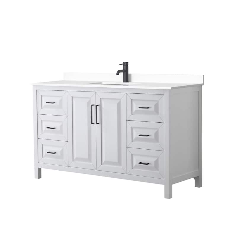 Wyndham Collection Daria 60" Free Standing Single Basin Vanity Set - White / White Cultured Marble Top / Matte Black