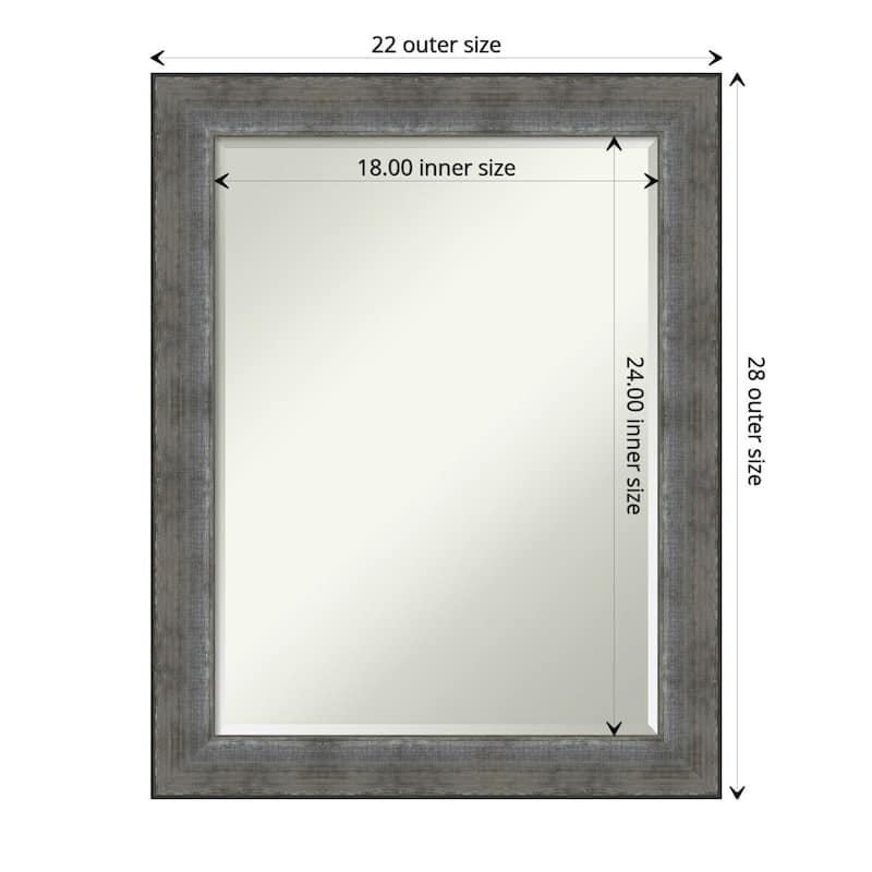 Beveled Wood Bathroom Wall Mirror - Forged Pewter Frame - Forged Pewter - Outer Size: 22 x 28 in