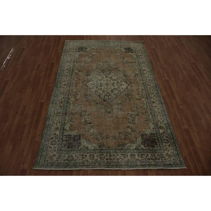 Hand Knotted Oriental 100% Wool Carpet Transitional Floral Oranges & Rust Anatolian Area Rug - 9' 2'' X 5' 7''