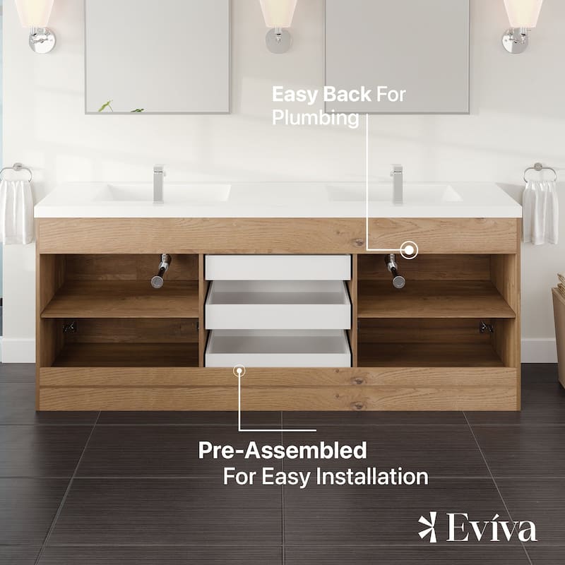 Lugano 84 in. Natural Oak DS Bath Vanity with Acrylic Top & Integrated Sinks