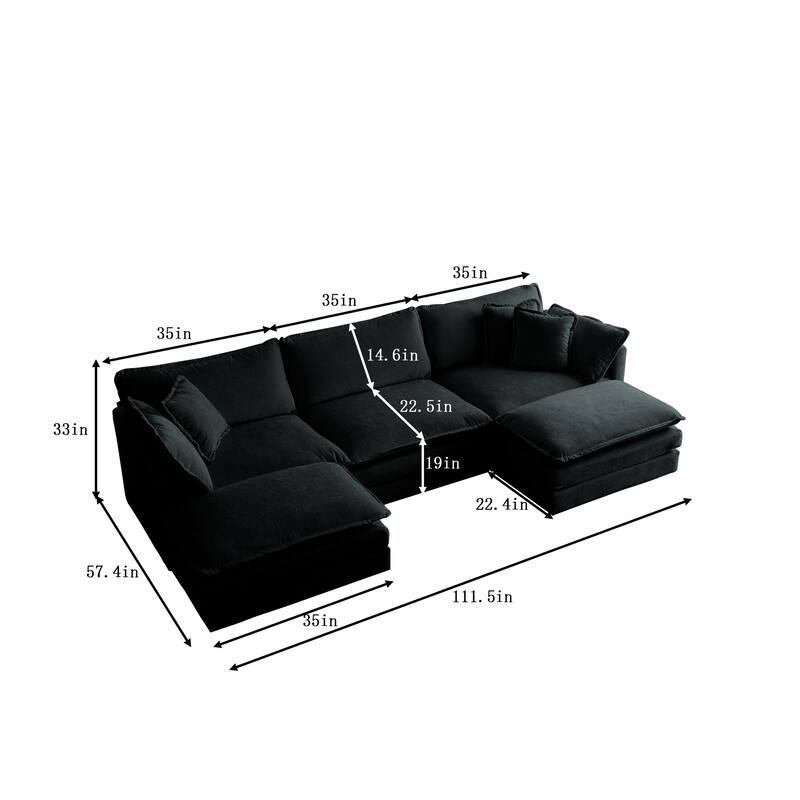 111.5" Modular Sectional Sofa, U Shaped Couch for Living Room, Modern Deep Seat Sofa Chenille Fabric Couches with Ottoman