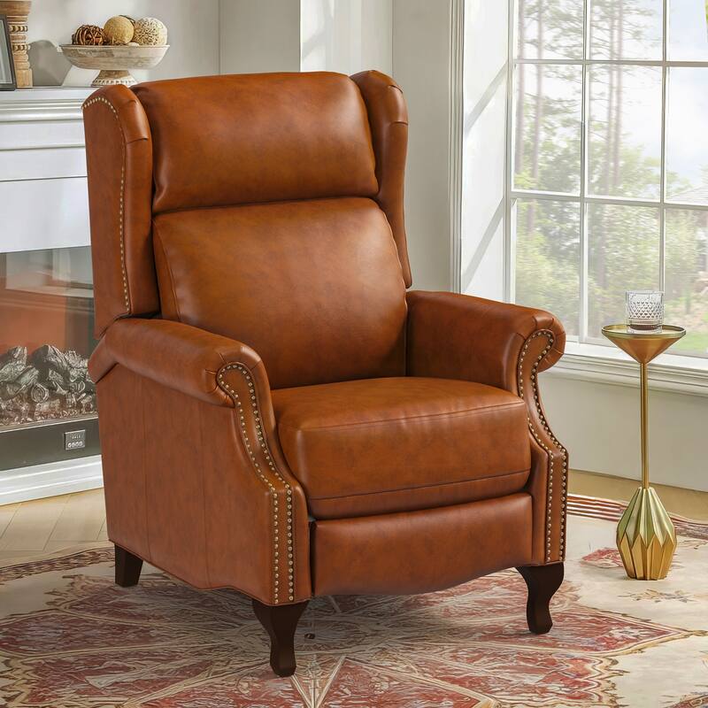 Push Back Genuine Leather Recliner Chair,Modern Recliner Sofa With Adjustable Backrest And Single Chair For Living Room - Camel
