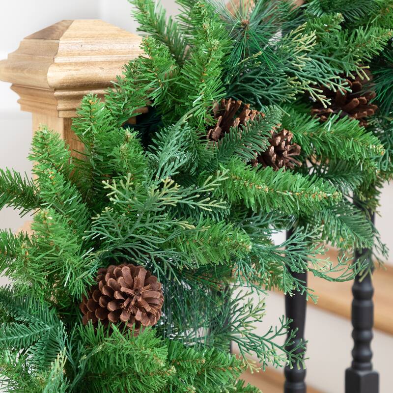 Pine and Cedar Artificial Christmas Garland with Pinecones - 10' x 15" - Unlit