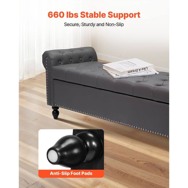Modern PU Leather Storage Ottoman Bench with Soft-Close Hinges for Spacious Bedroom Organizer - 65.4”L x 22”W x 18”H