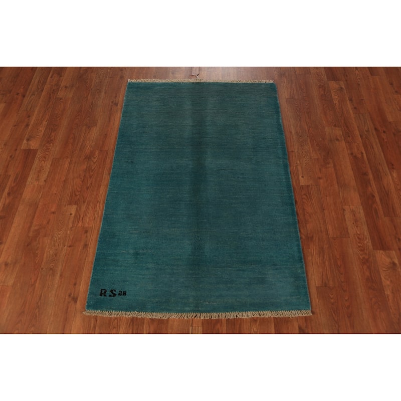Teal Blue Gabbeh Oriental Rug Handmade Wool Carpet - 2'8" x 4'1"