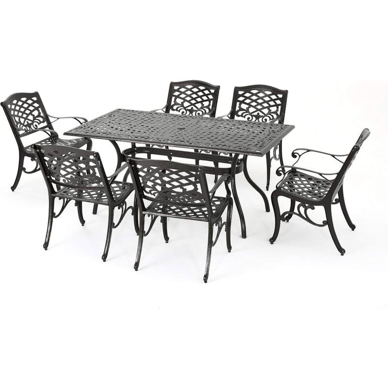 Roomfitters Outdoor Metal Patio Dining Set 7-Piece with Rectangular Table and Weather-Resistant Chairs