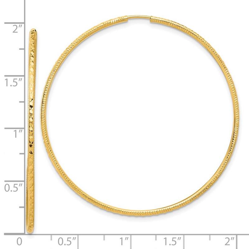 Curata 14k Yellow Gold Sparkle Cut Endless Hoop Earrings - 49x1.5mm
