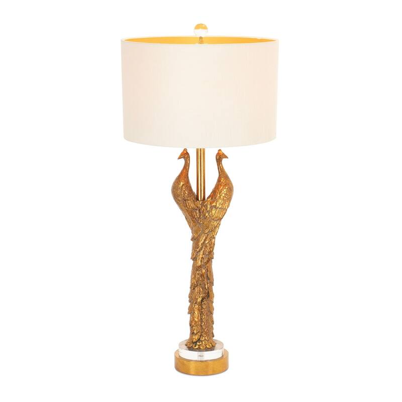 Golden Peacock Table Lamp with Resin and Acrylic Shade