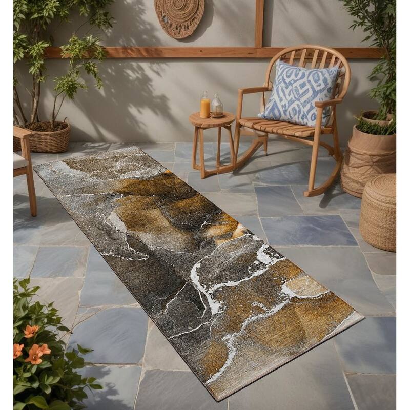 Almona Artistic Abstract Weather Resistant Sleek Contemporary Outdoor Rug - 8' Runner - Multi