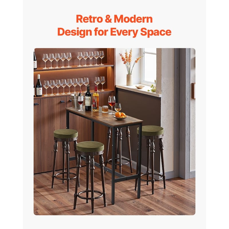 Rustic Brown High Pub Bar Table with Footrest for and Metal Black Frame Home Kitchen Restaurant - 39"L x 16"W x 35.5"H