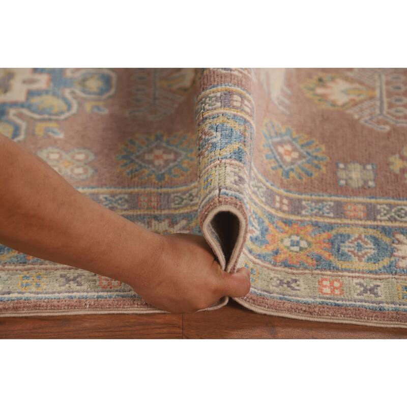 Geometric Brown Kazak Runner Rug Handmade Wool Carpet - 2'10" x 8'4"