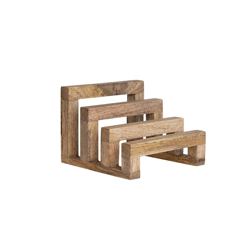Mango Wood Cutting Board Stand with 3 Sections - 6.0"L x 6.0"W x 4.5"H - Natural - 6.0"L x 6.0"W x 4.5"H