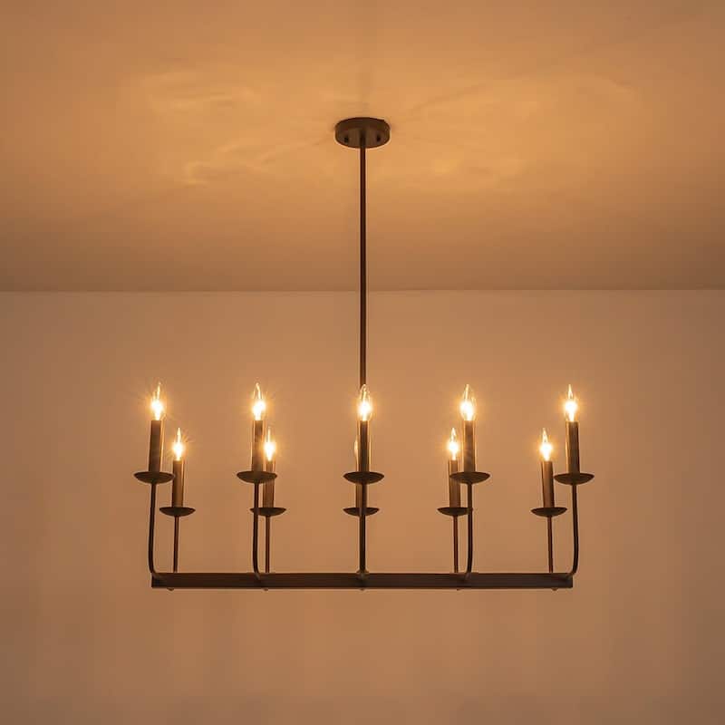 Farmhouse 10-Light Candle Iron Kitchen Island Linear Chandelier
