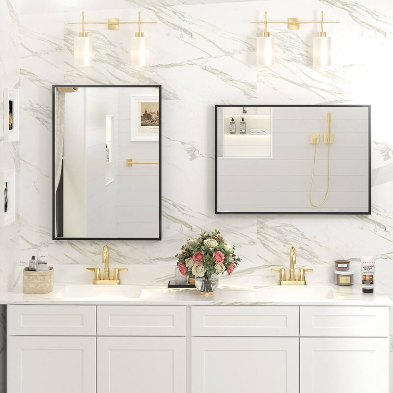 Aluminum Alloy Framed French Cleat Mounted Tempered Glass Wall Vanity Mirror