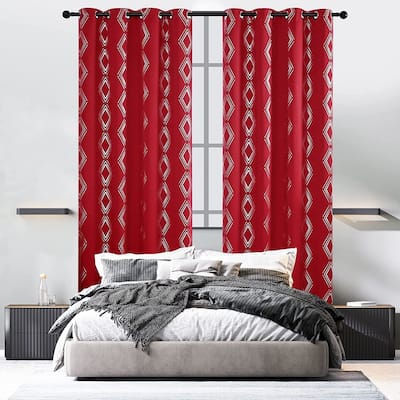 Deconovo Geometric Blackout Silver Pattern Curtains(2 Panel)