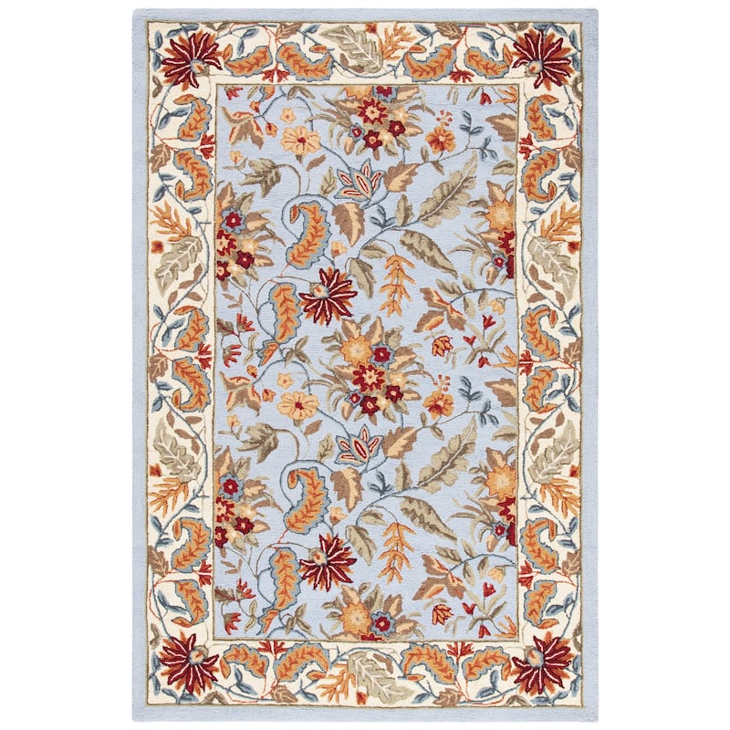 SAFAVIEH Handmade Chelsea Ashlyn French Country Floral Wool Rug - 5'3" x 8'3" - Light Blue