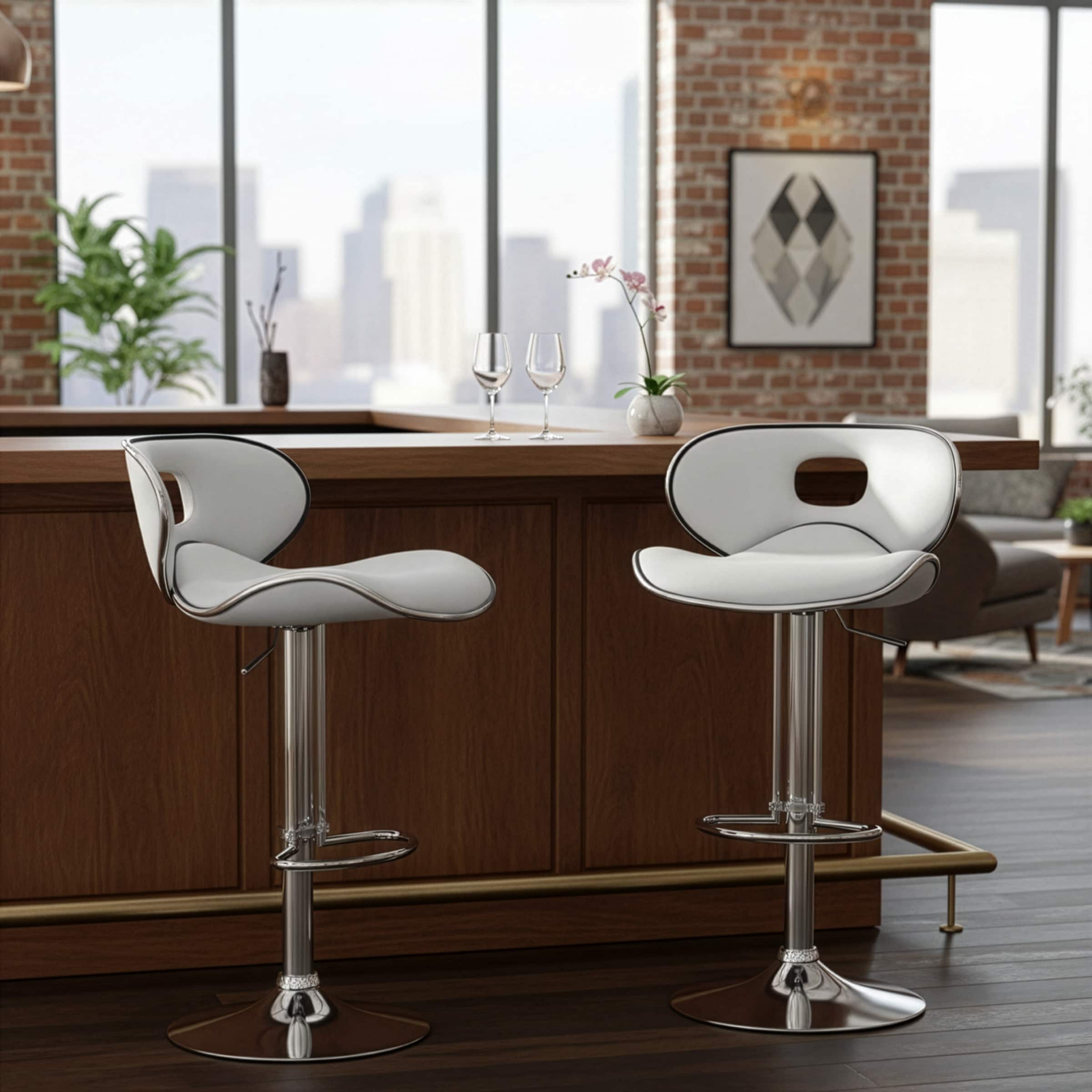 Adria White/Black/Grey Chrome Frame Adjustable Height Swivel Bar Stools (Set of 2)