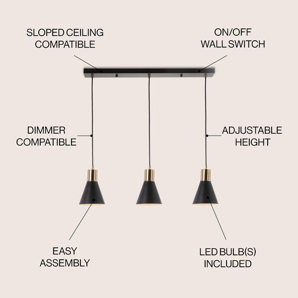 dimension image slide 8 of 11, JONATHAN Y Watts Mid-Century Modern Iron LED Pendant