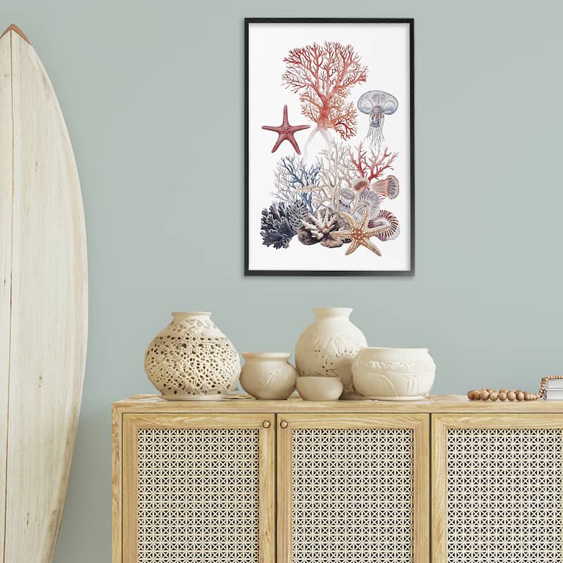 Stupell Aquatic Animals & Coral Framed Giclee Art Design By Ramona Murdock