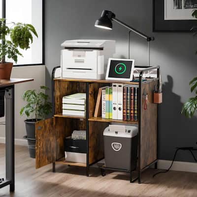 Cabinet with Rolling Cart Printer Stand Brown P2 Particleboard 31.5x17.7x35.4 inches