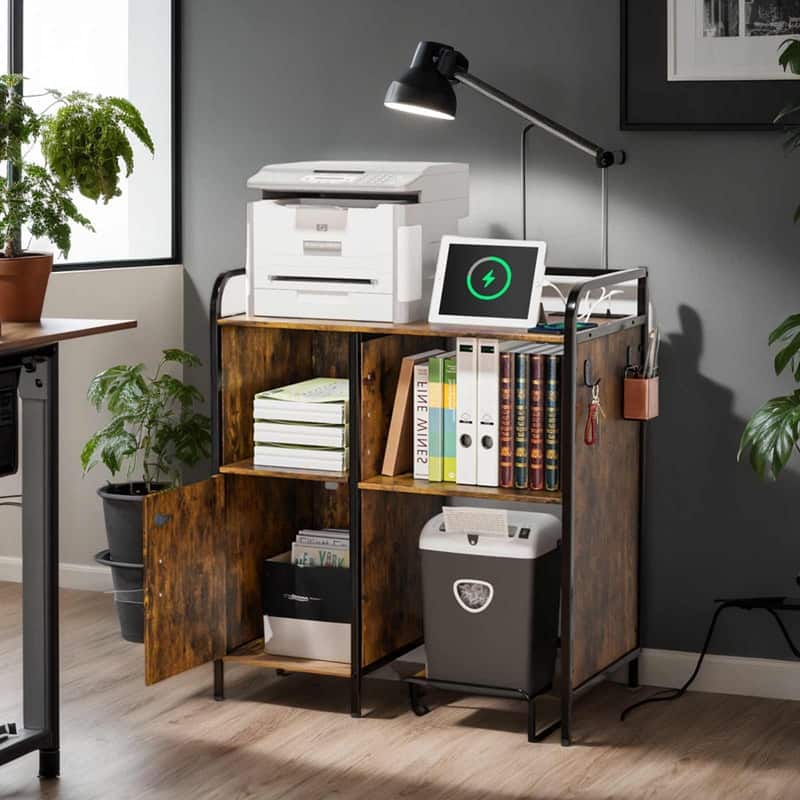 Cabinet with Rolling Cart Printer Stand Brown P2 Particleboard 31.5x17.7x35.4 inches