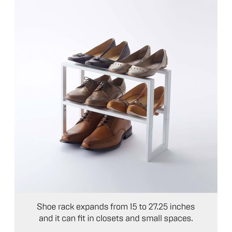 Yamazaki Home Expandable Shoe Rack - Two Sizes, Steel, Double, Holds 6 to 12 shoes, Expandable
