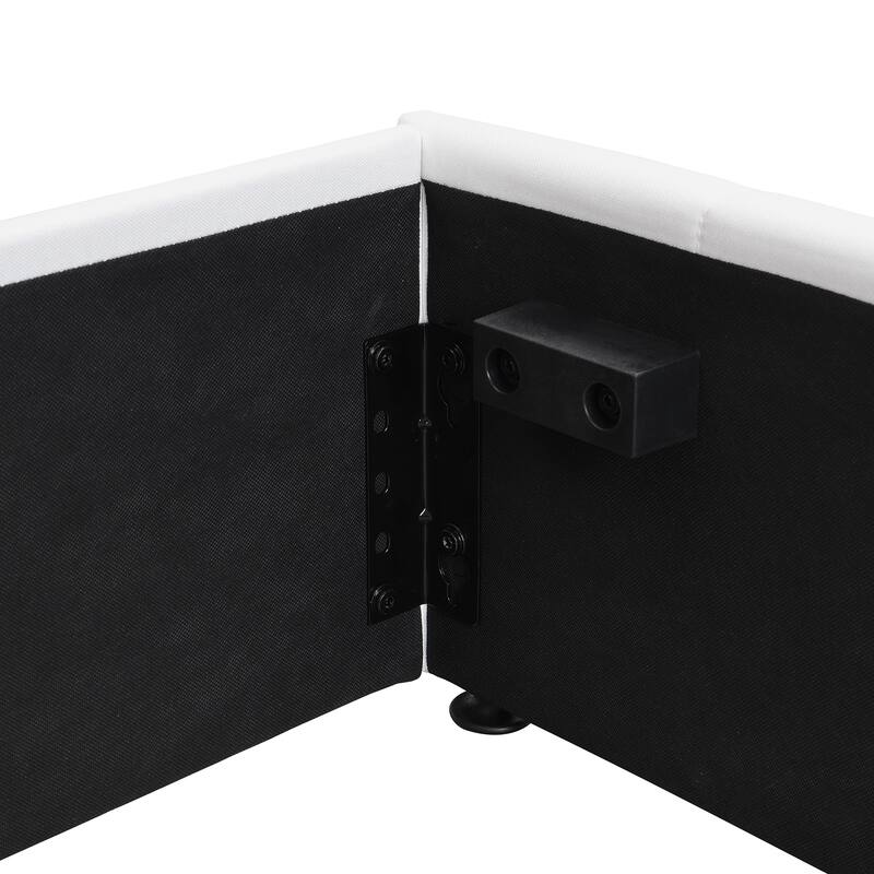 Full / Queen Sturdy Platform Bed with Hydraulic Lift Storage and Linen Headboard