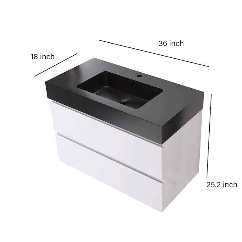 Floating Bathroom Vanity with Black Solid Surface Top