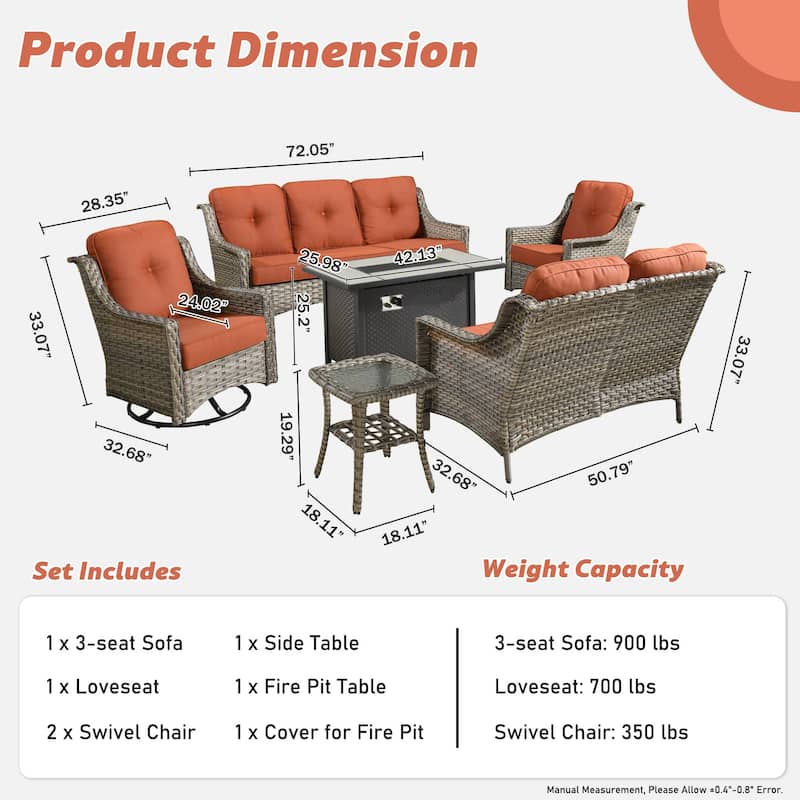 XIZZI Outdoor Wicker Patio Furniture Conversation Set with Fire Table