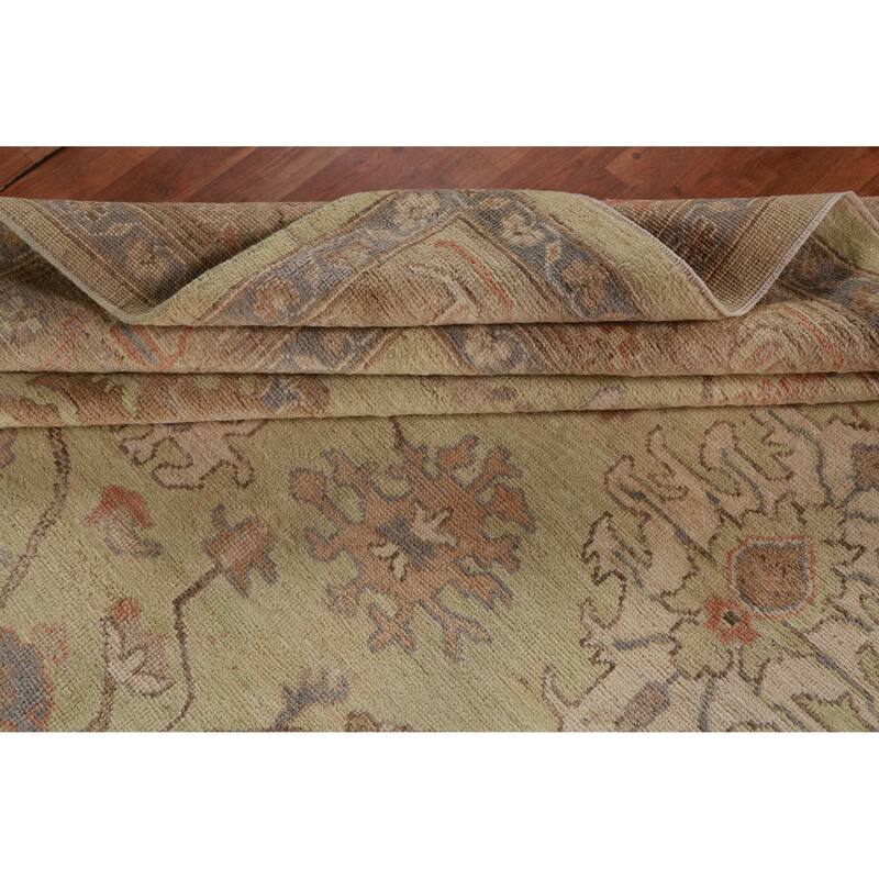 Hand Knotted Oriental 100% Wool Carpet Transitional All-Over Green Oushak Area Rug - 11' 11'' X 8' 10''