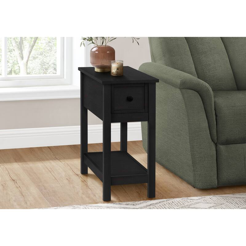 Accent Table, 2 Tier, End, Lamp, Nightstand, Side Table, Narrow, Small, Storage Drawer, Bedroom, Black Veneer, Transitional