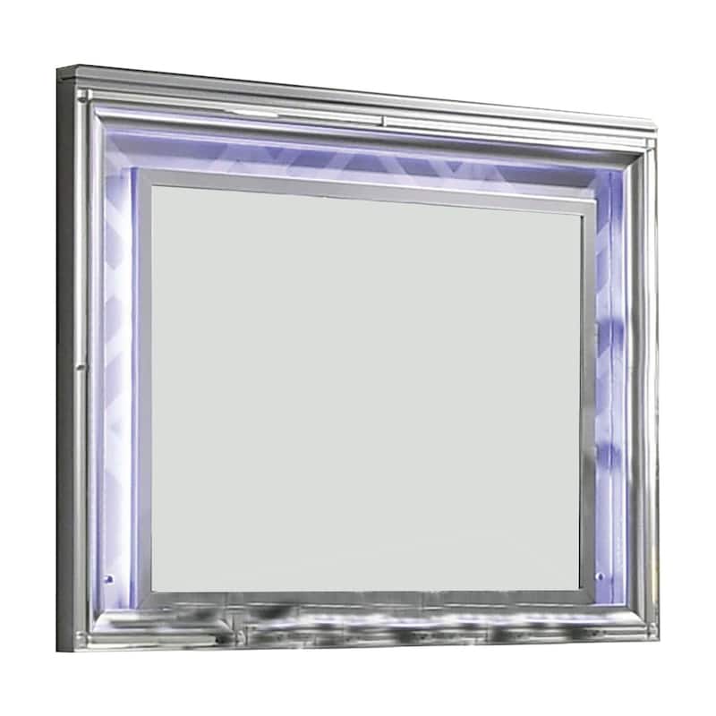 Wall Mirror with LED light and Wooden Frame, Silver