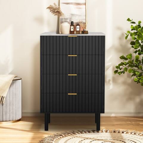 4 Drawers Chest Of Dresser Storage Imitation Marble Texture Tower Cabinet Bedroom Organizer