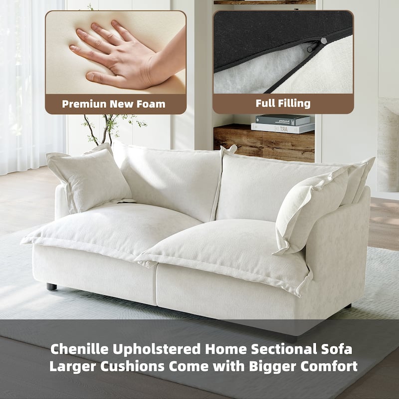 80"W Upholstered Chenille Comfy Cloud Couch Modular Sectional Sofa