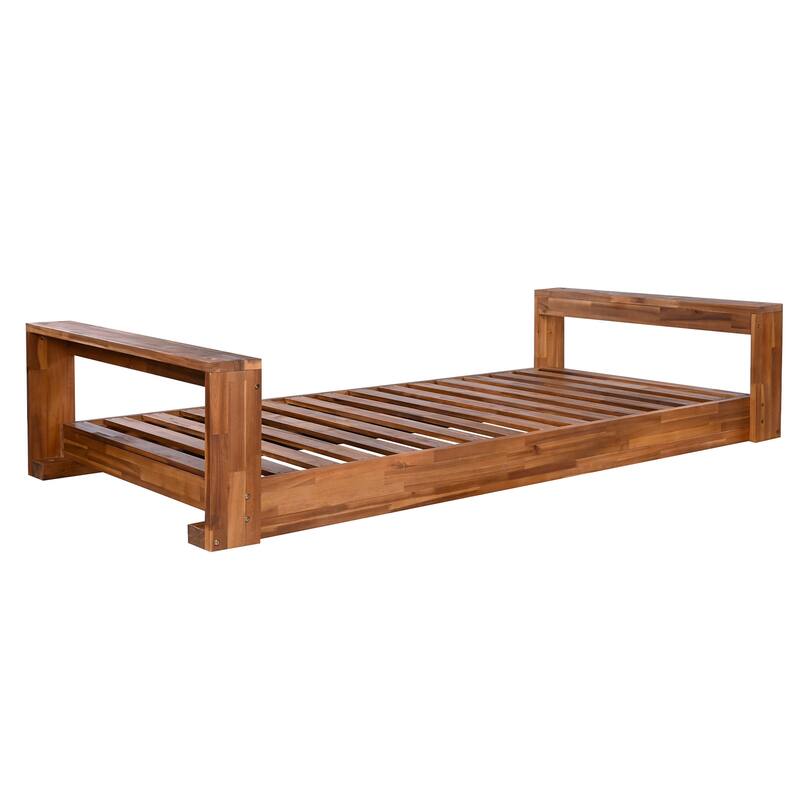 Swing Bed Seating Group, Patio Acacia Wood Swing Frame with Hemp Ropes for Garden, Backyard(Cushions and pillows not included)