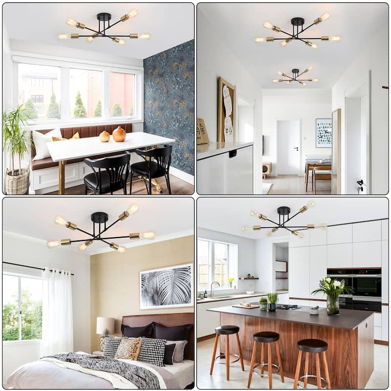 6-Light Dimmable Semi Flush Mount Chandelier for Living Room Bedroom