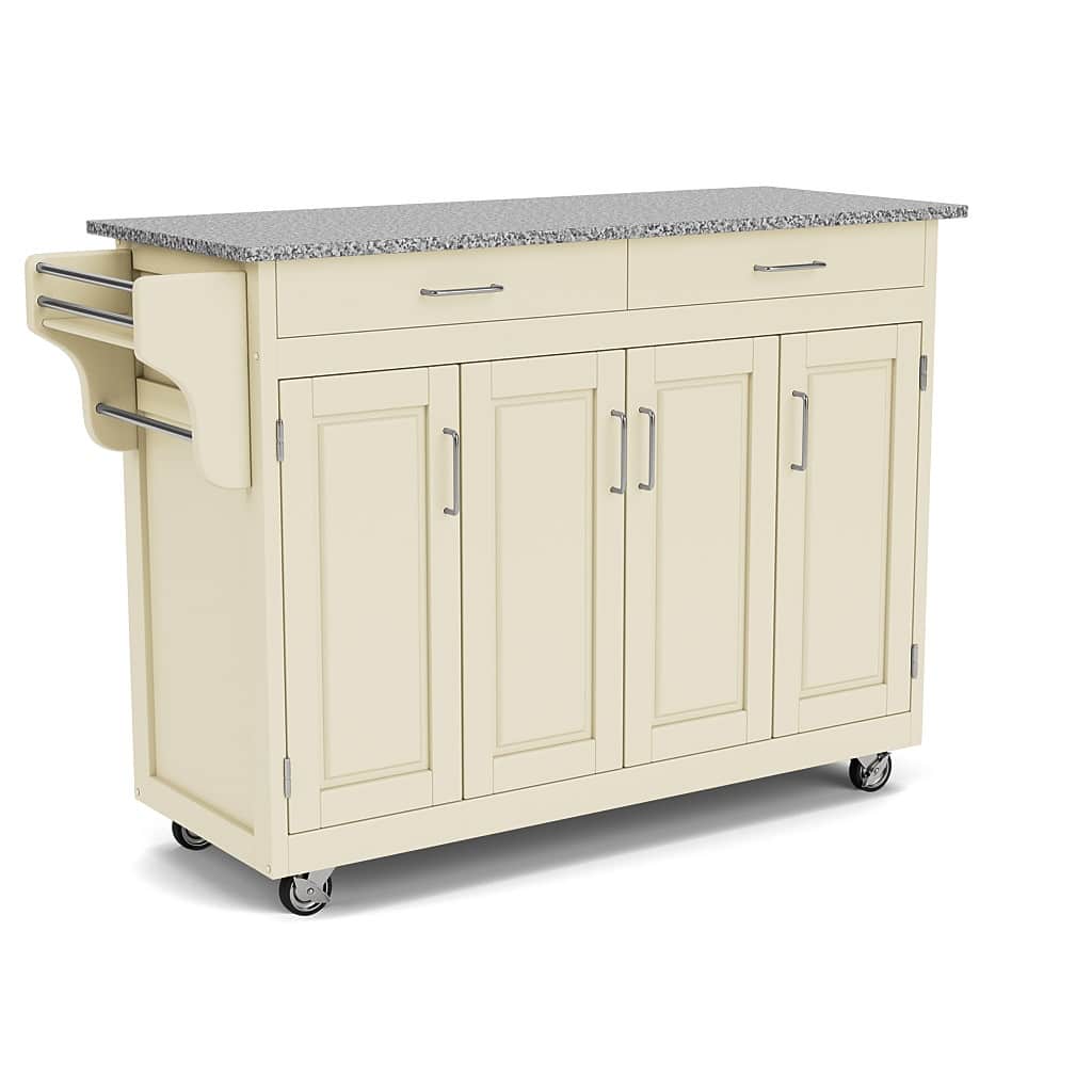 Create-a-Cart Off-White Kitchen Cart with Salt and Pepper Granite Top
