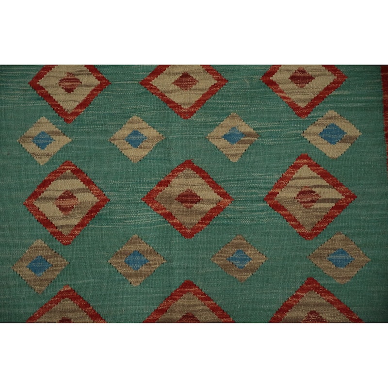 Hand Woven Oriental 100% Wool Carpet Southwestern Tribal Green Kilim Area Rug - 7' 11'' X 5' 8''