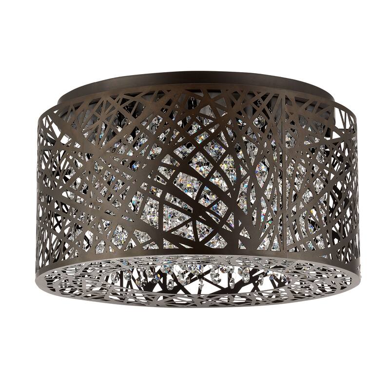 CO-Z 16-Inch Drum Flush Mount Crystal Chandelier - Bronze