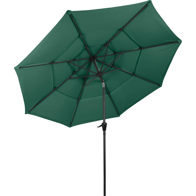 10 ft Patio Umbrella, 3-Tiered Sunshade with Push Button Tilt and Easy-Open Crank, Outdoor Umbrella for Deck, Yard