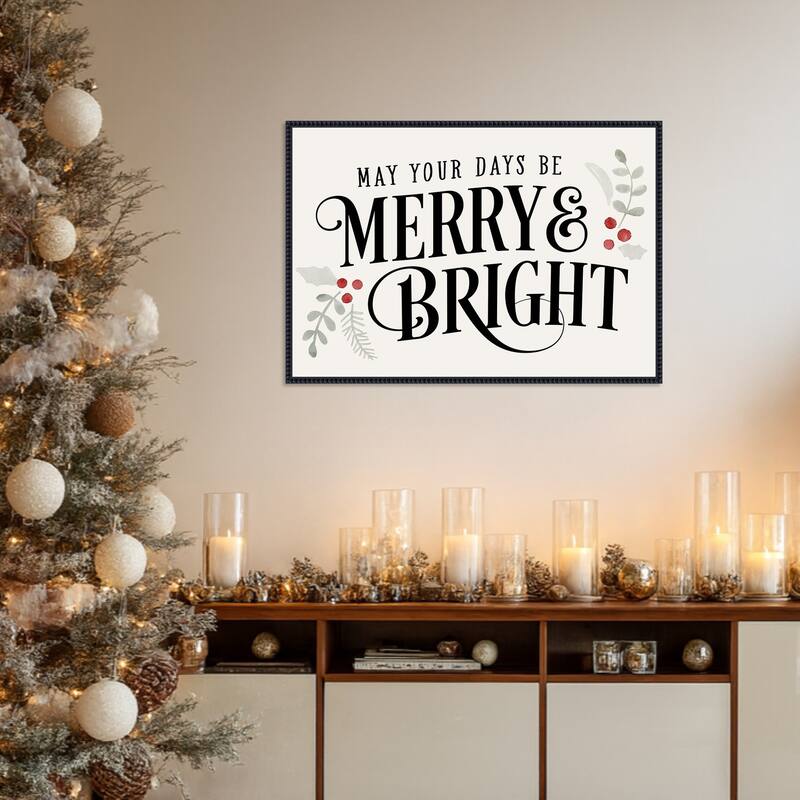 Merry Sentiment II by Victoria Barnes (33 x 23 in.), Framed Canvas Wall Art Print - Sylvie Beaded Black