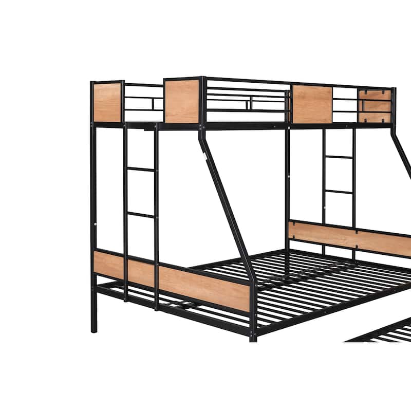 Twin over Full Metal Bunk Bed with Trundle and Safety Guardrail