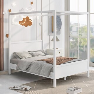 Queen Size Wooden Canopy Platform Bed with Headboard and Footboard Underbed Storage ,Slat Support Leg