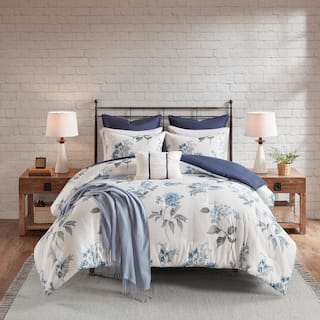 Madison Park Zennia Blue 7 Piece Printed Seersucker Comforter Set with Throw Blanket