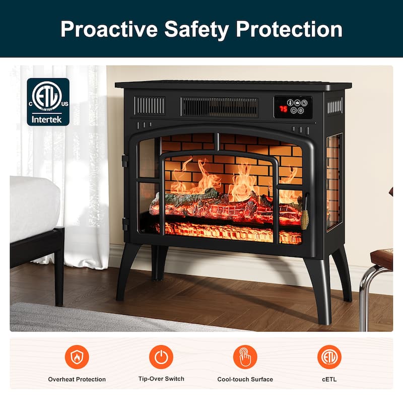 Freestanding Electric Fireplace Heater with Realistic 3D Flame - N/A